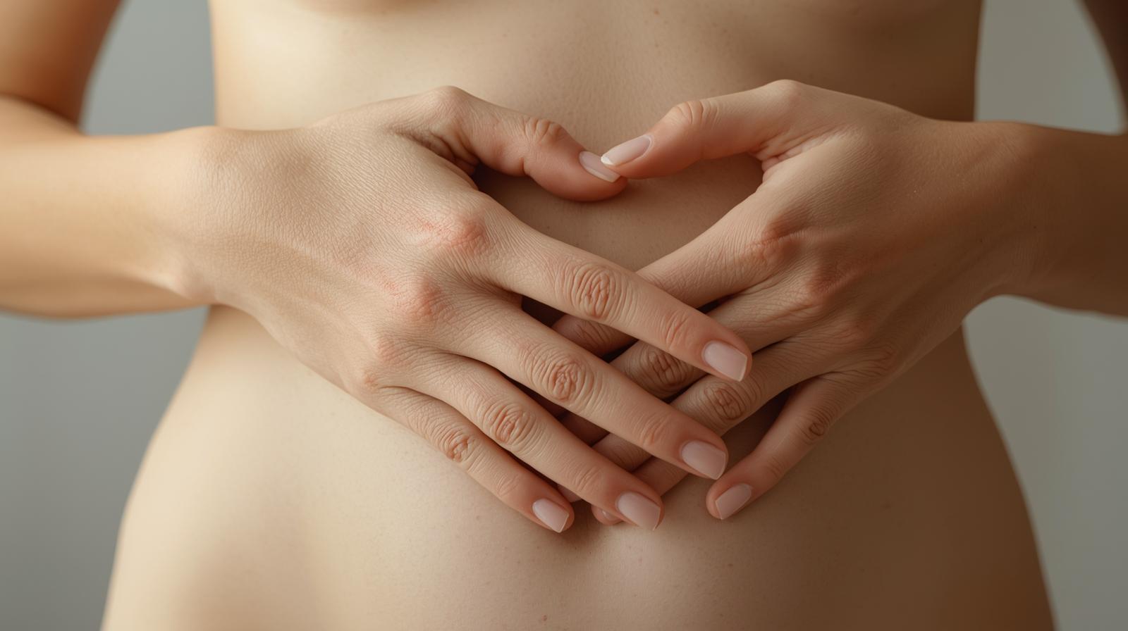 Image Of Female Hands On Stomach